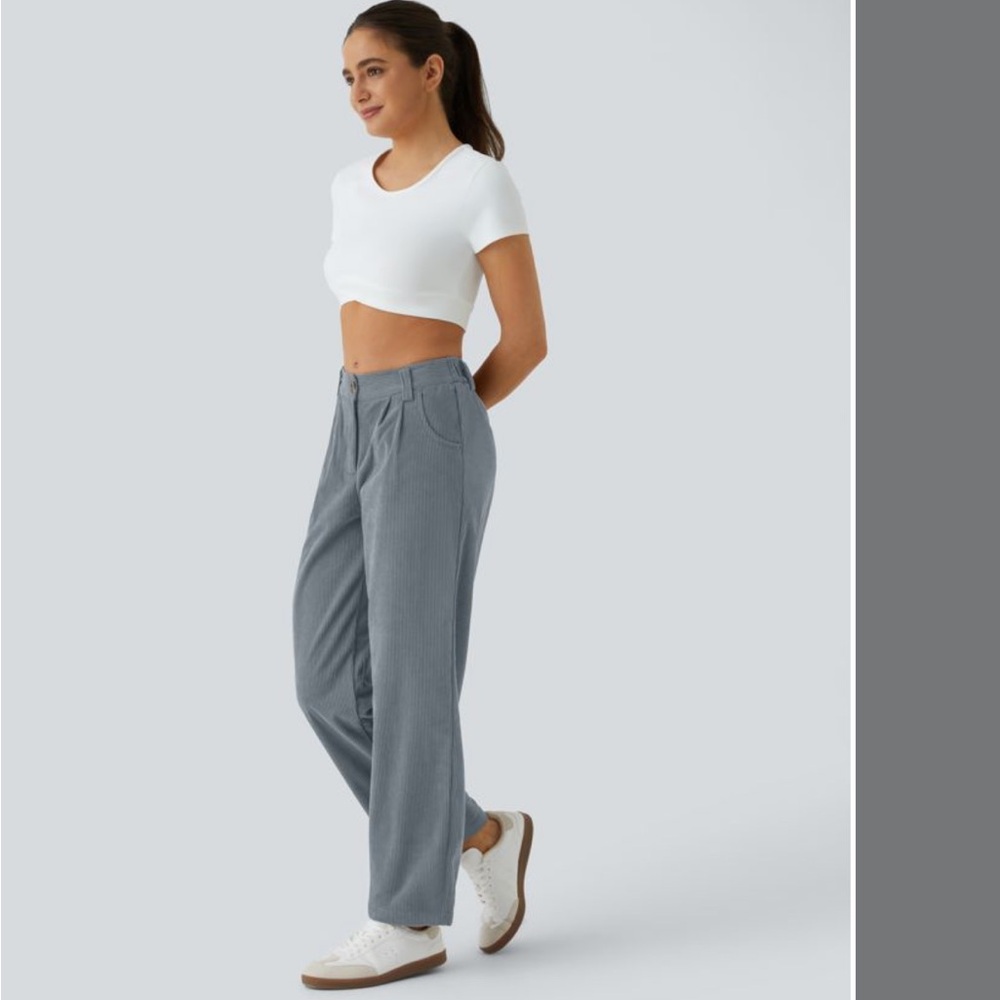 NWT Halara Mid Rise Zipper Pocket Corduroy Casual Pants Cloud Gray Blue Size L - Picture 3 of 7